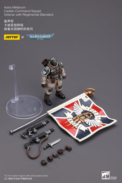 Astra Militarum Cadian Command Squad Veteran with Regimental Standard - Warhammer 40K Action Figure By JOYTOY