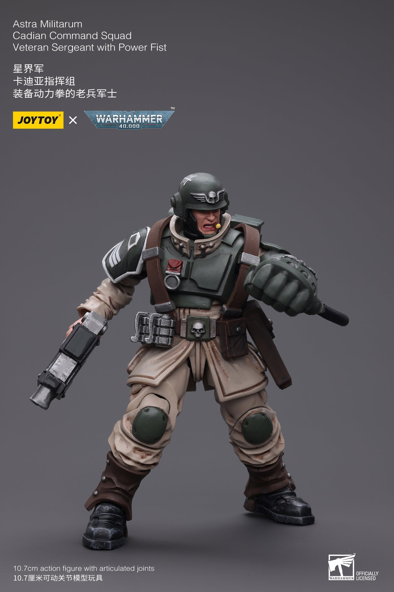 Astra Militarum Cadian Command Squad Veteran Sergeant with Power Fist - Warhammer 40K Action Figure By JOYTOY