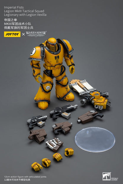 Imperial Fists Legion MkIII Tactical Squad Legionary với Legion Vexilla - Mô hình hành động Warhammer The Horus Heresy của JOYTOY 